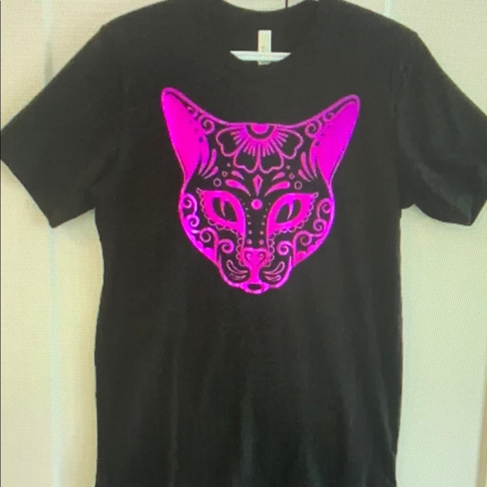 Black T-Shirt with Pink Cat Design